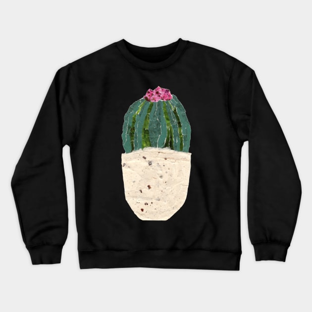 Cactus with pink flower collage Crewneck Sweatshirt by JenPolegattoArt